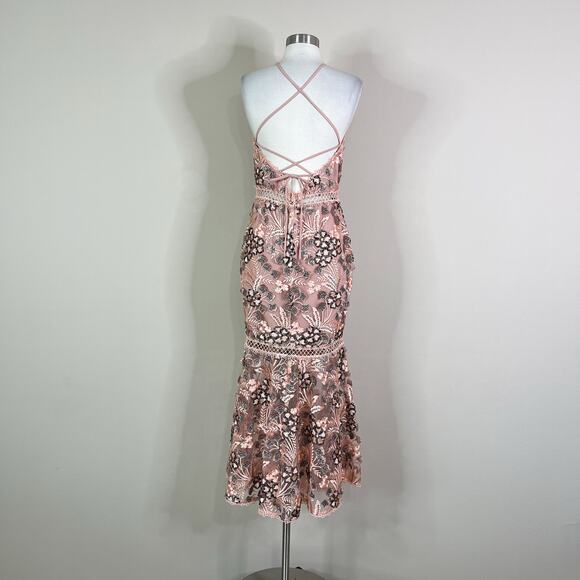 NBD | Revolve Felicity Pink Embroidered Floral Mermaid Halter Cocktail Dress M - Picture 8 of 12